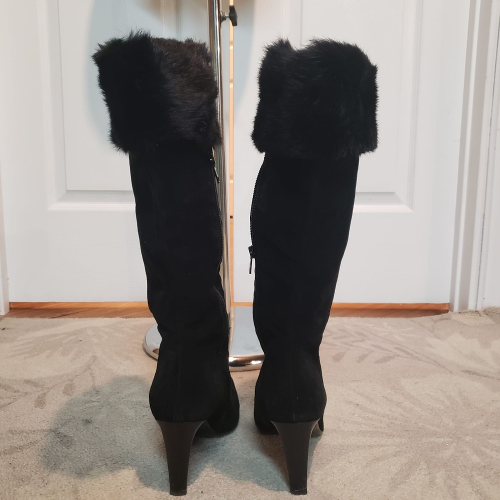 Massimo Baldi Italian fur-trimmed black suede boots Size 9.5 - Picture 3 of 3